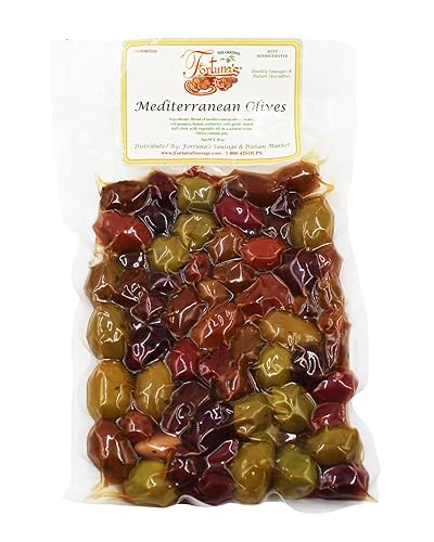 Fortuna's Aceitunas mediterráneas italianas importadas, bolsa de aceite curado, cerignola nuez, calabrese verde bebé, kalamata con pimientos rojos