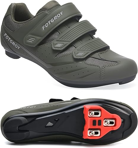 FOTGOAT Heren fietsschoenen voor dames, racefietsschoenen met noppen compatibel met Peloton SPD ARC Look Delta Cleats, uniseks fiets REIT spin schoenen binnen, racefiets schoenen buiten, groen, 39 EU