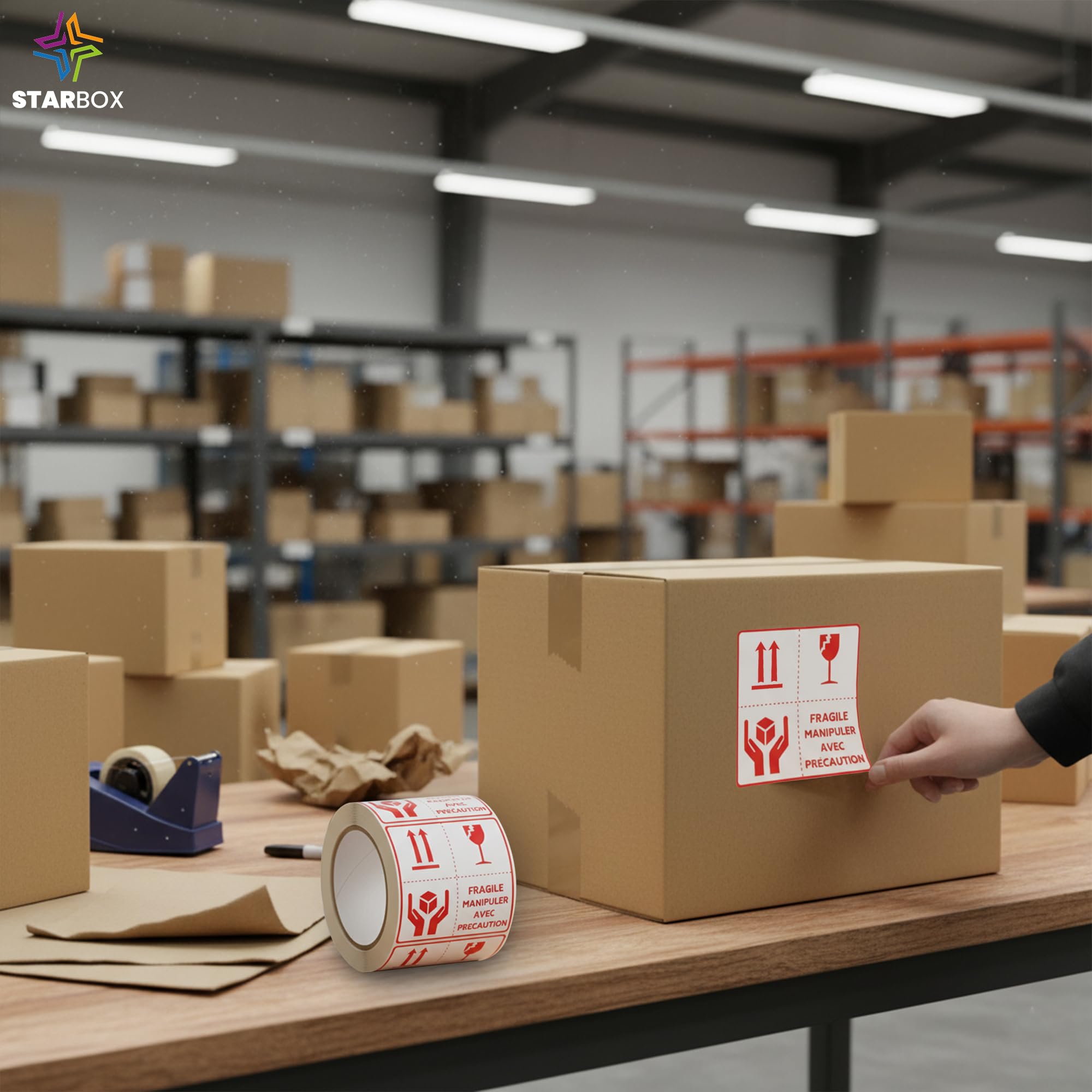 Star Box – 500 Étiquettes Fragile Rouges Autocollantes | Stickers d’Expédition et Colis | Haute Visibilité et Résistantes