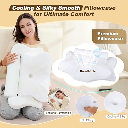 Miniatura 4 de Almohada cervical y cervical  2 en 1 almohadas ergonómicas, almohada de espuma viscoelástica con funda de almohada transpirable, almohadas