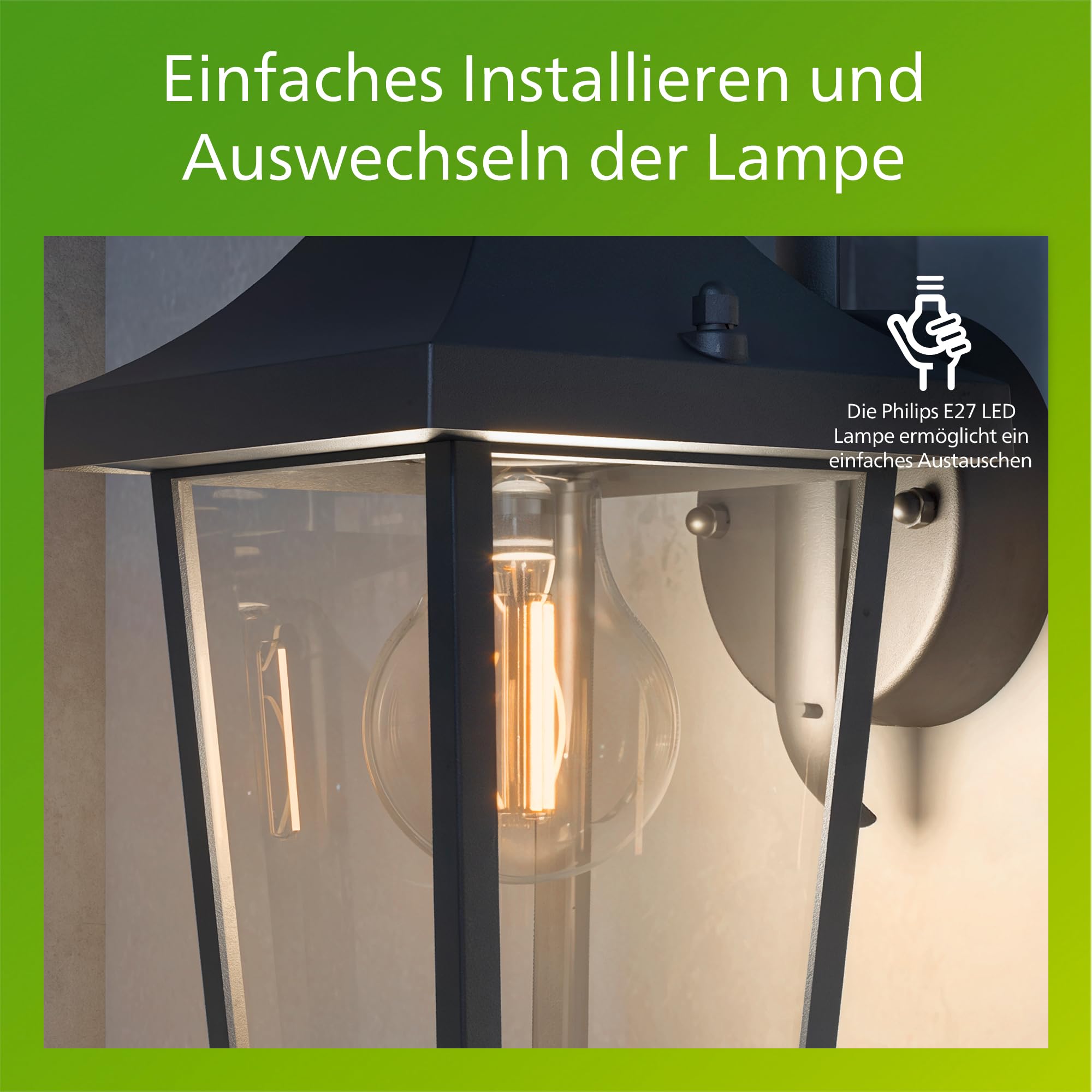 PHILIPS Buzzard Outdoor-Lampe, Wandlampe, Außenbeleuchtung, IP44-Wetterfest, Langlebig, Aluminium, Klassisches Design, Schwarz, E27-Leuchtmittel Separat Erhältlich