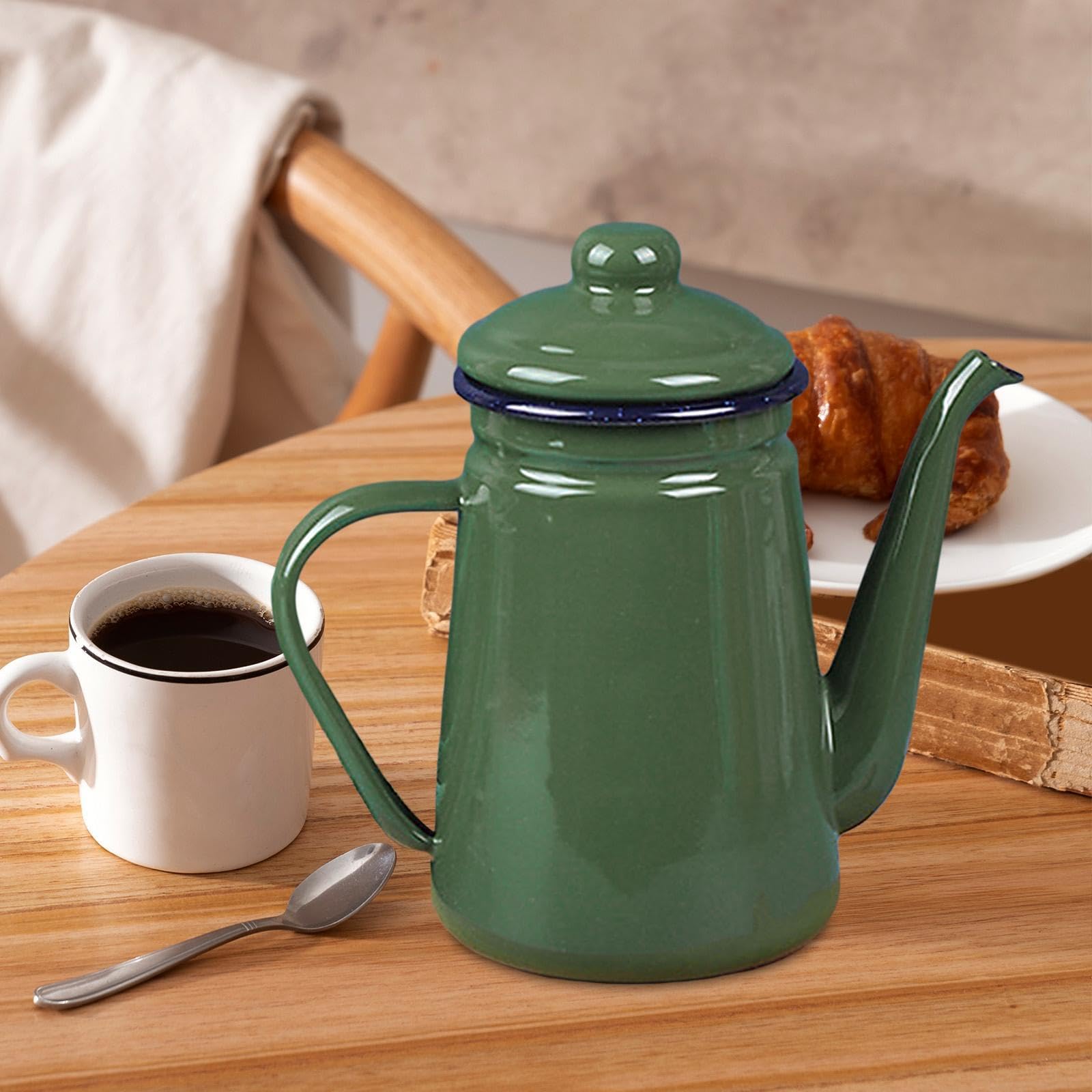 Bollitore 1.1 Litri Teiera Smaltata Vintage 1,1 Litri - Bollitore Per Tè E Caffè - Verde - Per Tutti I Piani Cottura (Gas, Induzione, Elettrico) Bollitore Smaltato Vintage