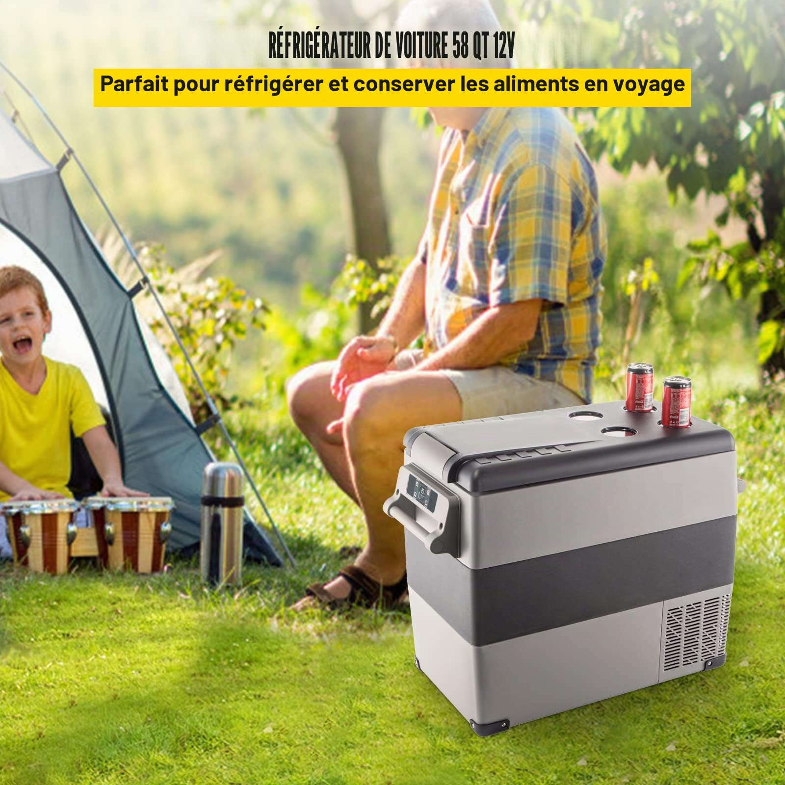 SucceBuy Glacière électrique portable de Voiture Mini Frigo Silencieux Portable 220V/55L avec Panneau Numérique -20 à 20℃ pour Maison, Voiture et Camping 69 * 34.5 * 52.4CM
