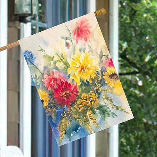 Miniatura 4 de Bandera de acuarela de temporada de verano y primavera, flores coloridas de dalias para casa, 28 x 40 pulgadas, banderas de bienvenida de doble cara