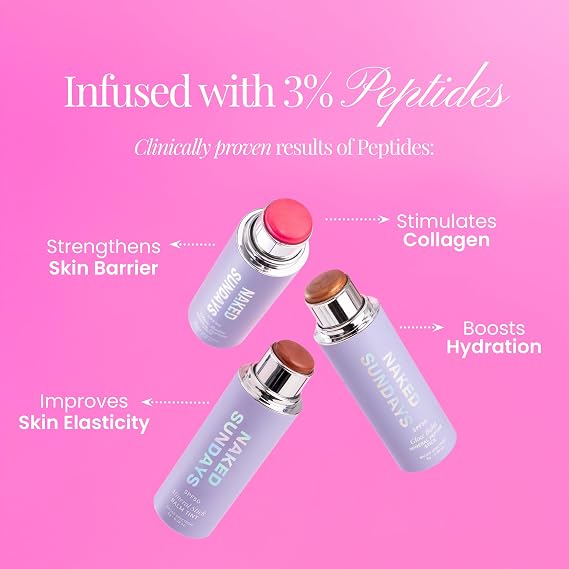 Naked Sundays SPF 50 Glow Balm Peptide-Infused Multi-Tasking Blush Stick for Cheeks, Lips & Eyes Broad Spectrum Zinc Oxide Blush Sunscreen 8g (Dusty Rose)