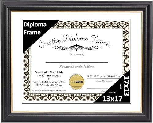 Vista 62 de Creative Picture Frames Marco para diploma Rockefeller de 9 x 12 pulgadas, color negro con borde dorado, muestra un certificado de 9 x 12 pulgadas