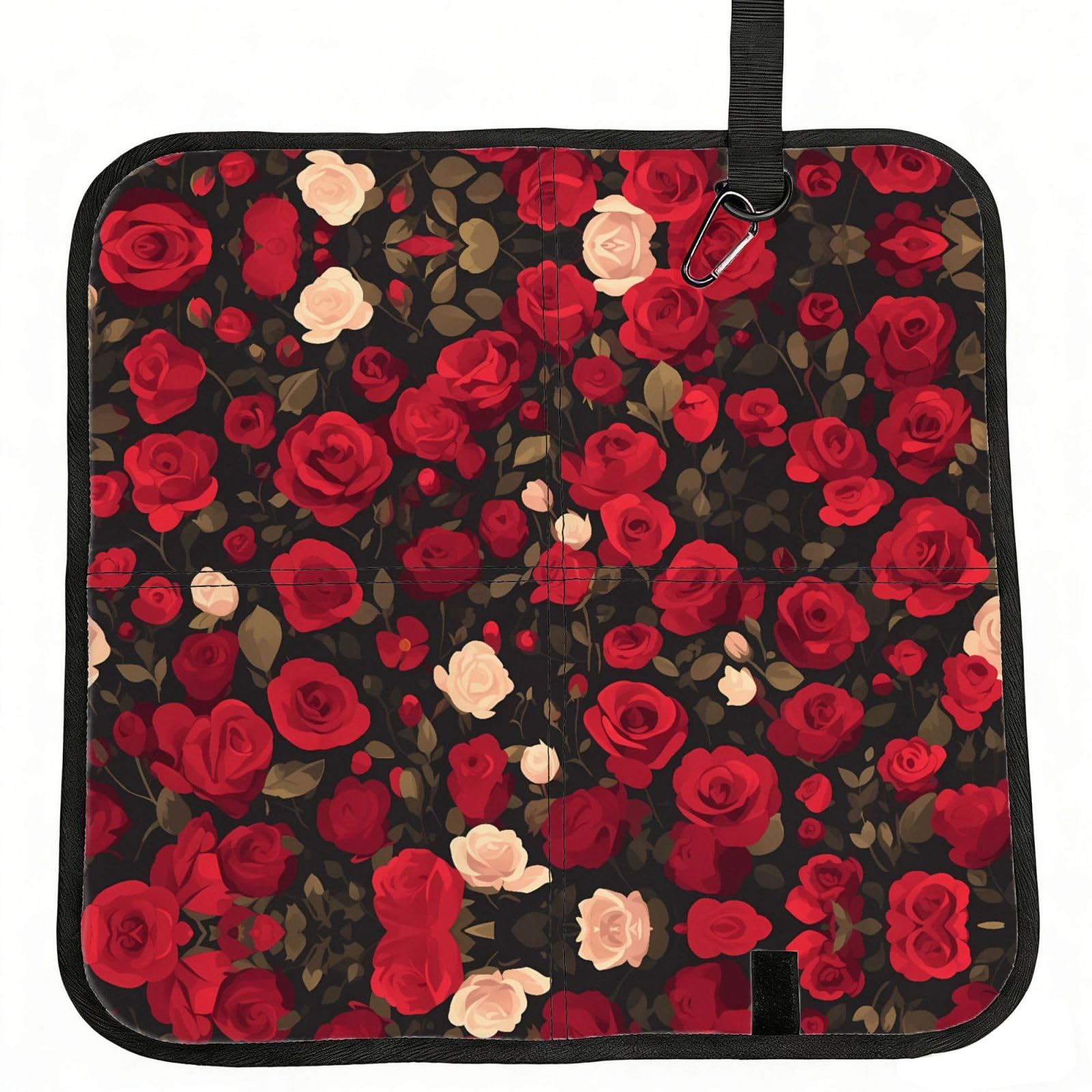 WBQLSL Crimson Flower Sea Foldable Seat Cushion - Portable Stadium Pad with Carabiner for Camping Hiking Picnic Beach