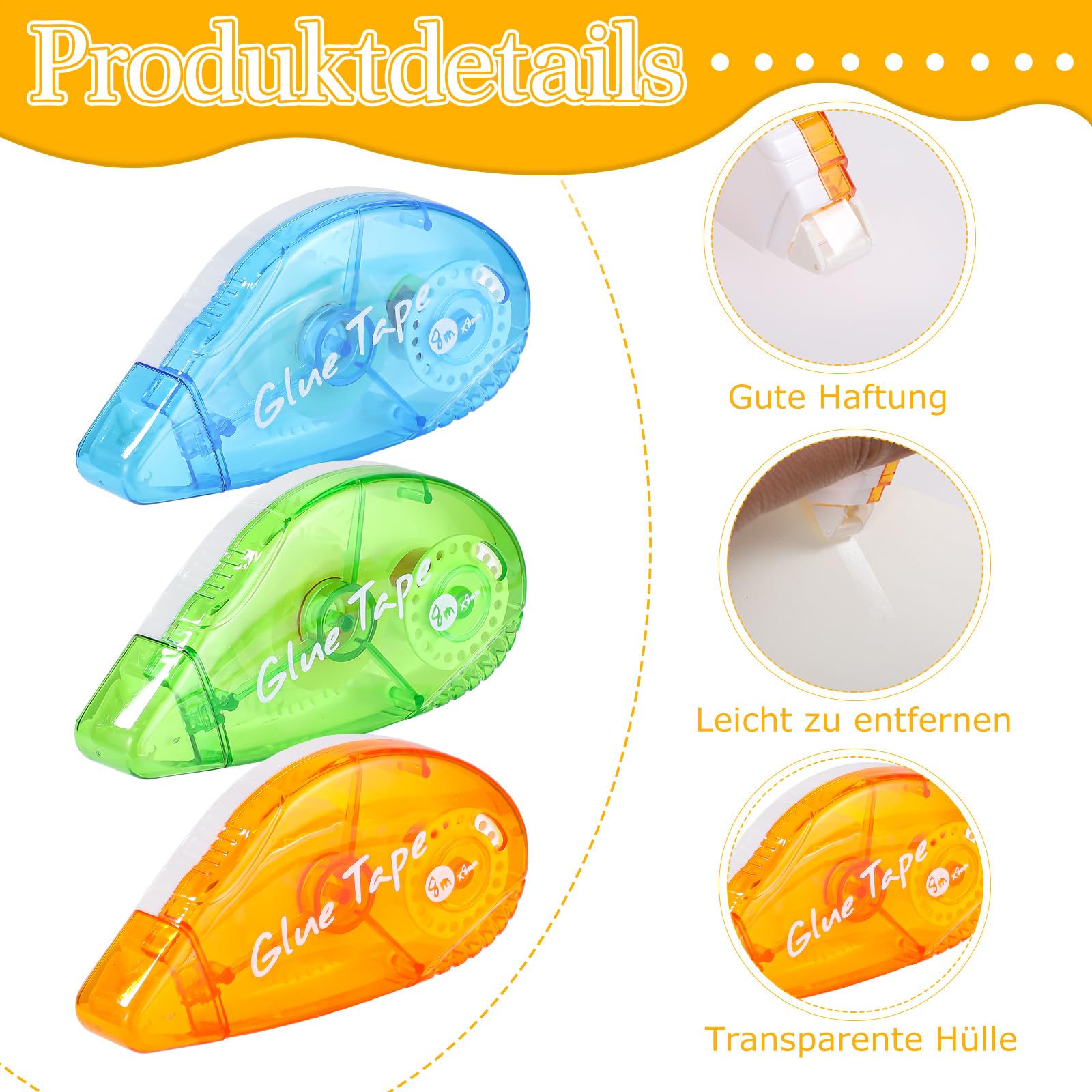 YICH Zelfklevende roller, dubbelzijdig plakband, roller, 8 stuks
