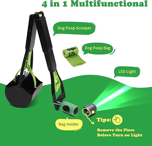 Miniatura 3 de IPETBA Las cucharas de excremento de perro XL de 32 pulgadas incluyen dispensador de bolsas de basura para perros con linterna, sin doblar,