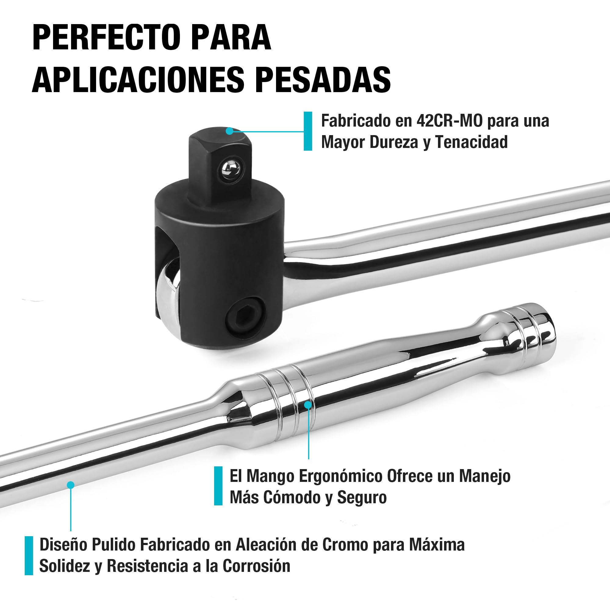 DURATECH 1/2" Mango Articulado, Llave para Trabajos Pesados, Barra Rompedora 600 mm, Llave de Carraca con Cabeza Flexible, Llave para Tuercas de Rueda