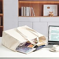 Vista 6 de Bolsa de lona reutilizable LINICE con asa larga y asa corta plegable, resistente y lavable (paquete de 3) Asas largas/cortas