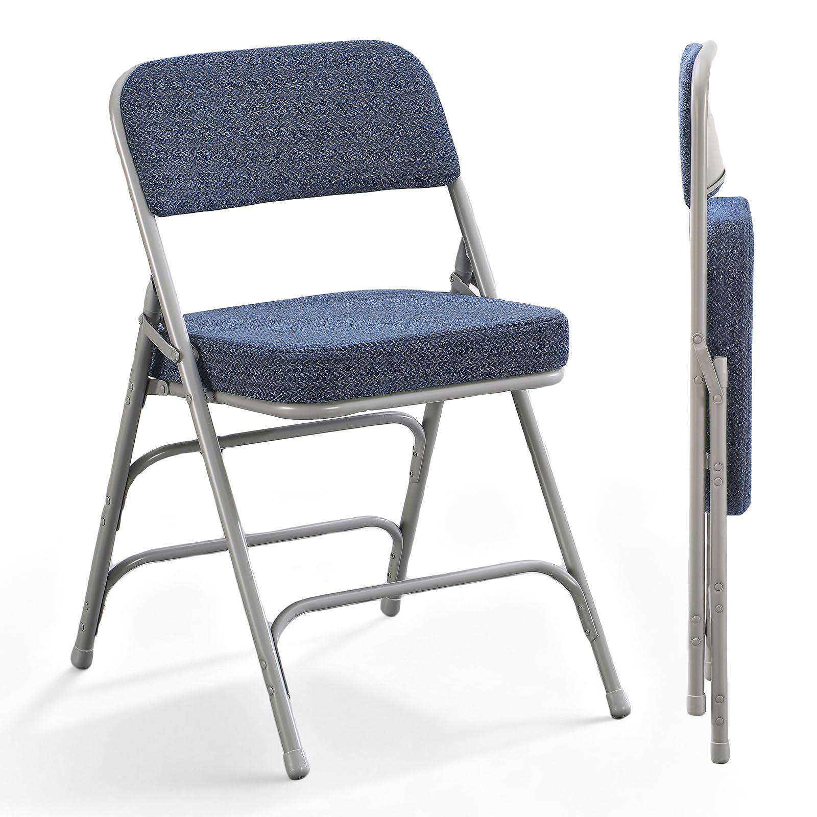 CHAIRABLE Folding Chairs with Thick Cushion Seat, Steel Frame, 2 Pack Blue