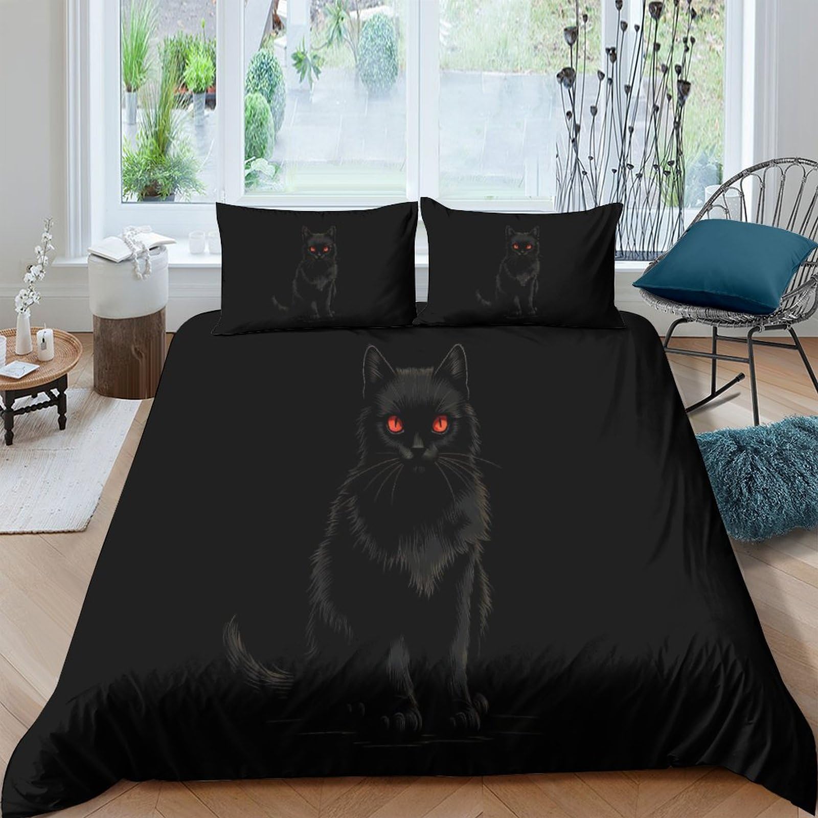 Housse de couette en microfibre douce 200x200 cm avec motif chat noir