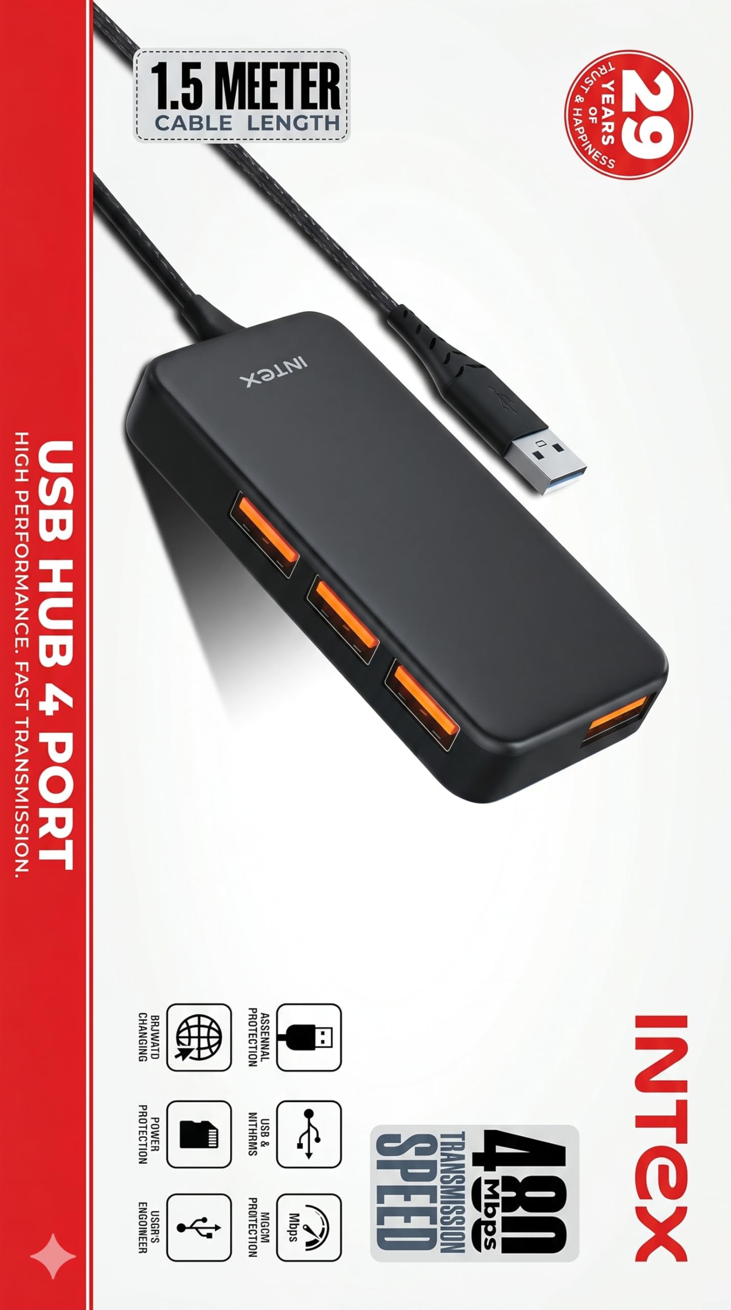INTEX USB Hub 4 Port - 4-in-1 USB 2.0 Splitter with 1.5 Meter Long Cable, High-Speed 480 Mbps Data Transfer, Driver-Free Plug & Play Multi-Port Adapter for PC, Laptop, and Desktop-image-41