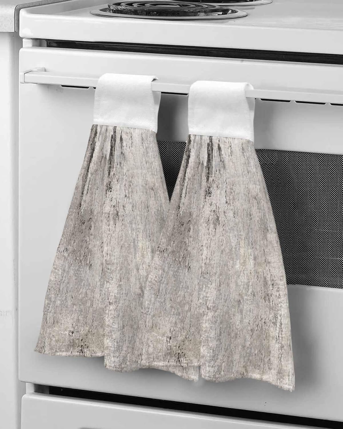 Gray Brown Kitchen Hand Towels with Hanging Loops Set of 2 Vintage Shabby Texture Making Old Soft Thick Oven Fingertip Dry Microfiber Tie Dish Towel Absorbent Cleaning Washcloth for Bathroom Kitchen