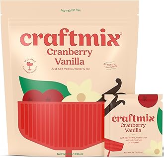 Craftmix Cranberry Vanilla Mix, Makes 12 Drinks, Cranberry Cocktail Mixer, Instant Skinny Cocktail and Mocktail Mix - With Real Fruit - Vegan Low Carb, Low Sugar, Non-GMO, Gluten Free, Easy to Mix