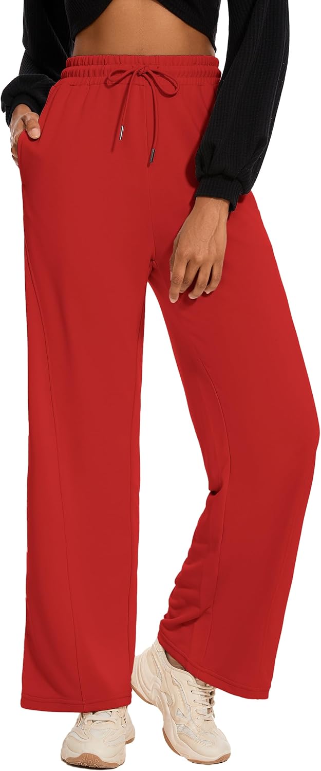 M MOTEEPI Women Sweatpants Wide Leg 30" Lounge Sweat Pants Casual Baggy Trousers with Elastic Waist Straight Leg - Image 2