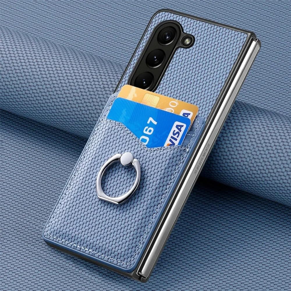 Funda de Piel sintética para Samsung Galaxy Z Fold 6, 5, 4, 3, 2, 5G, con Ranura para Tarjeta de crédito, Soporte para Anillo, Color Azul, para Galaxy Z Fold 3