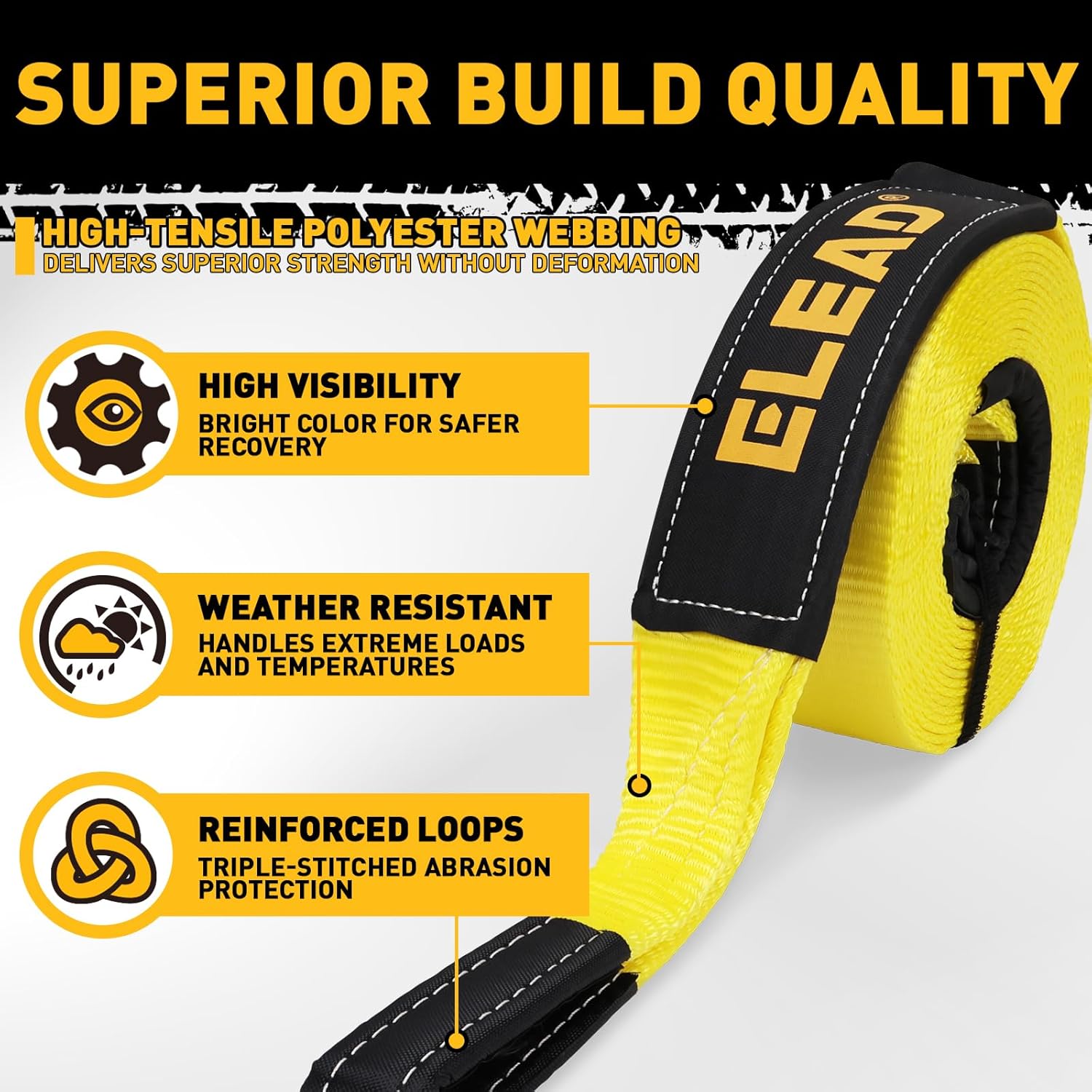 3" x 30Ft Recovery Tow Strap Heavy Duty with Hooks - 36000 LBS Break Strength, 3/4 D Ring Shackles (2pcs), Emergency Recovery Strap Tow Rope for Truck, SUV, ATV Offroad Vehicle