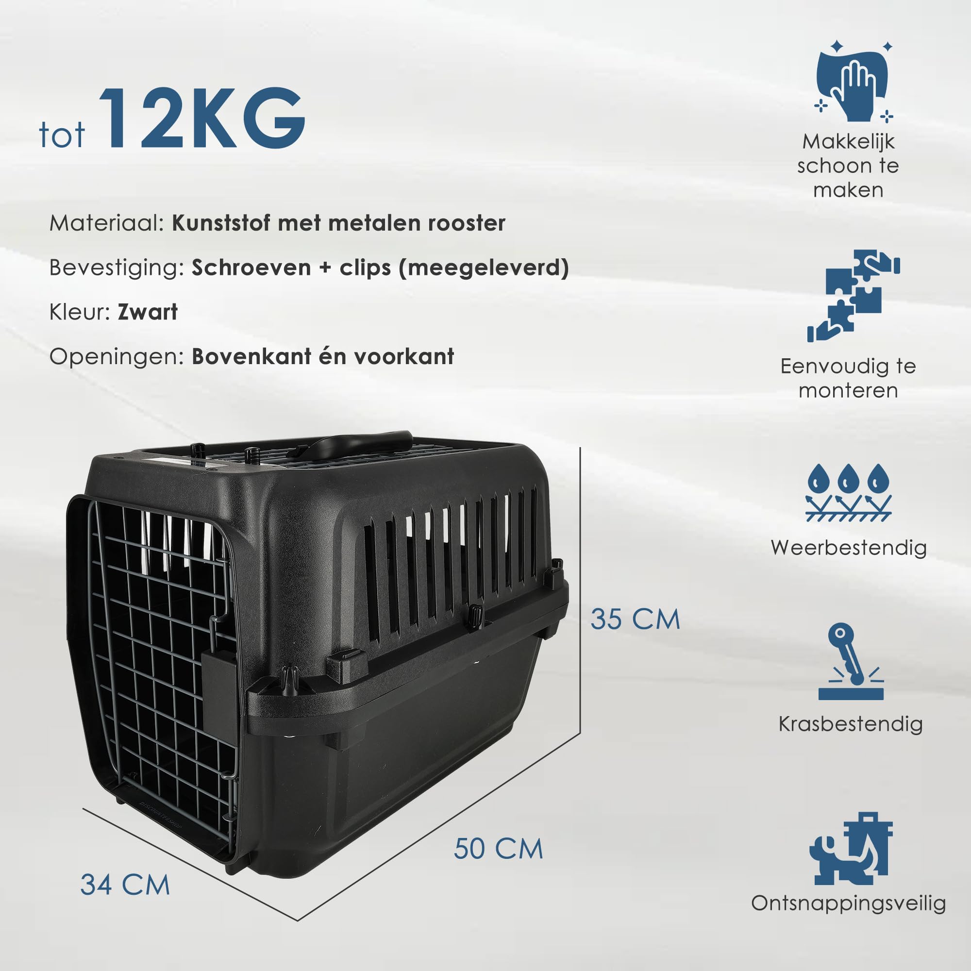 Katzenbank / Hundebank Klein 50x35x34 cm - Transportbox Katze & Kleiner Hund bis 12 kg - Zerlegbarer Reisekorb mit Schrauben - Tragbare Kunststoff-Transportbox Schwarz