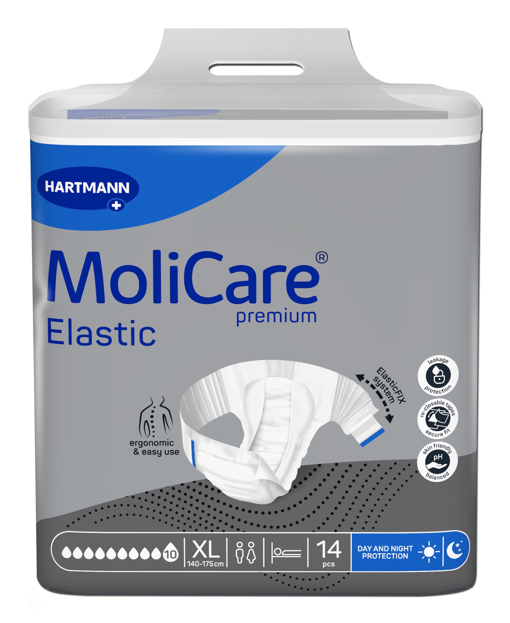 MoliCare premium Elastic Inkontinenzslips – 10 Tropfen | Hochsaugfähige Einwegwindeln für Männer und Frauen mit sehr schwerer Inkontinenz für die Nacht | Größe XL | 14 Stück