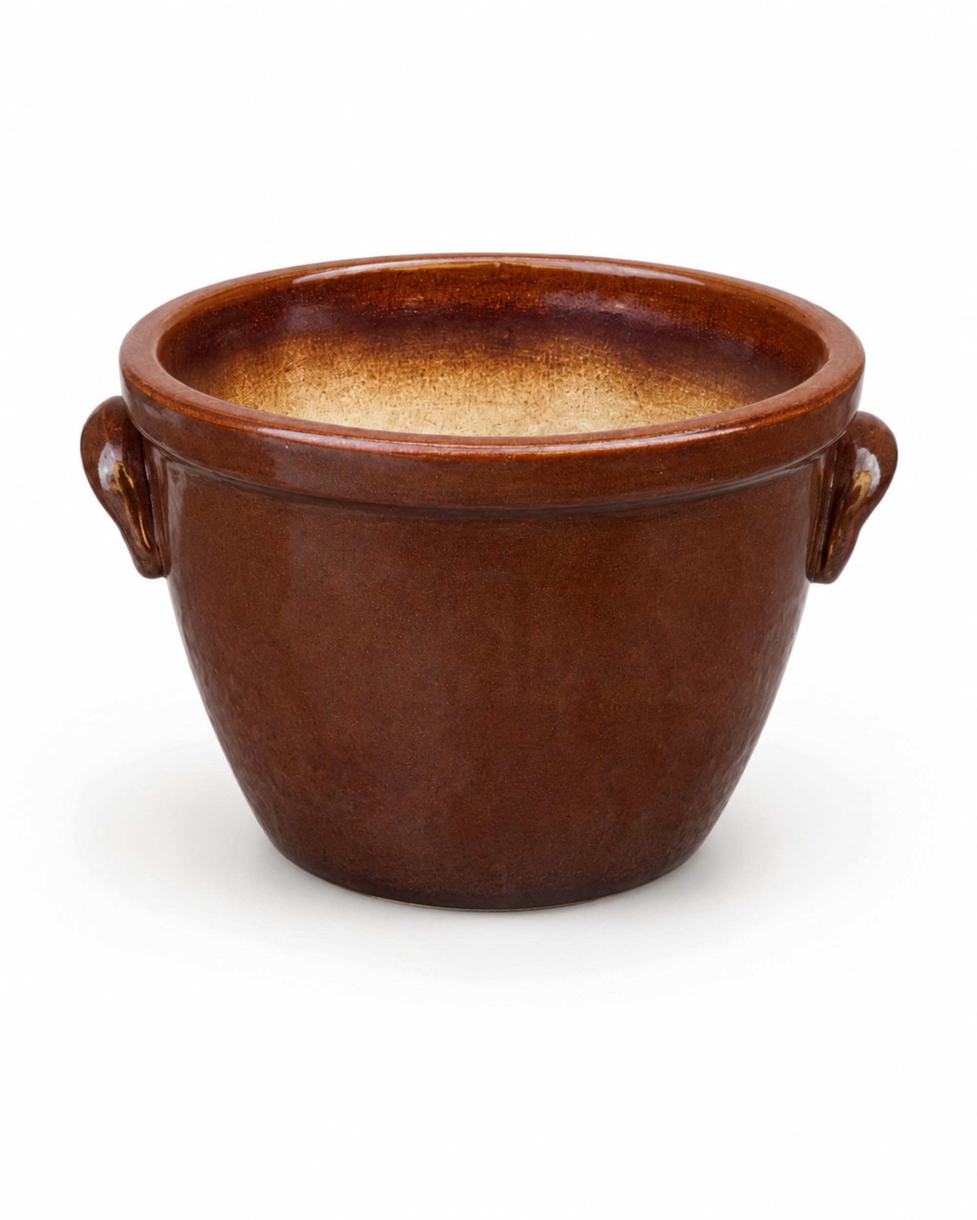 K & K vaso per piante Venus II con manico, 36 x 26 cm, colore: marrone lucido ceramica in gres (più pregiato della maiolica)