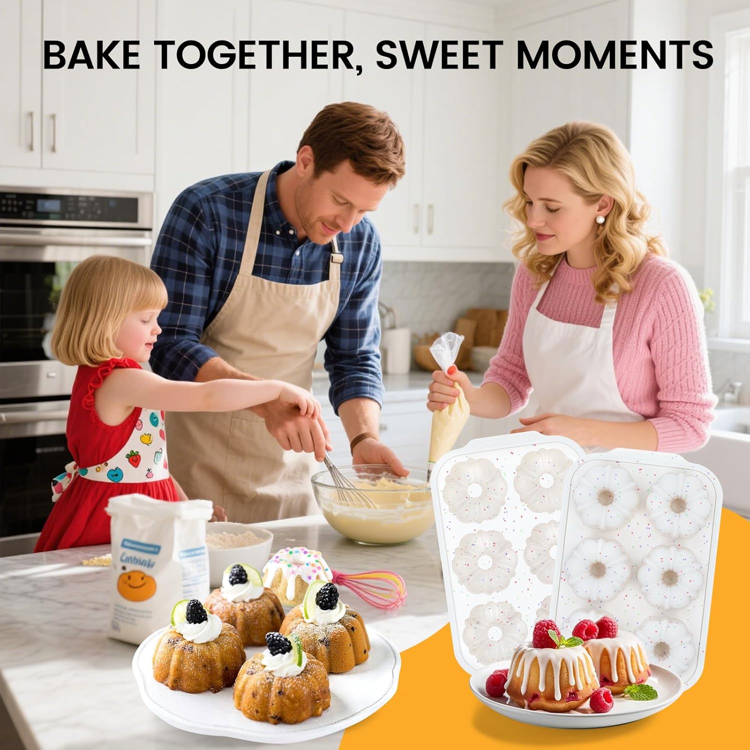 CAKETIME Mini Fluted Tube Pan with Metal Reinforced Frame, 6-Cavity Silicone Nonstick Small Cake Molds 2Pcs for Chocoflan, Donuts, Cornbread, Brownies, Jellies BPA Free - Image 7