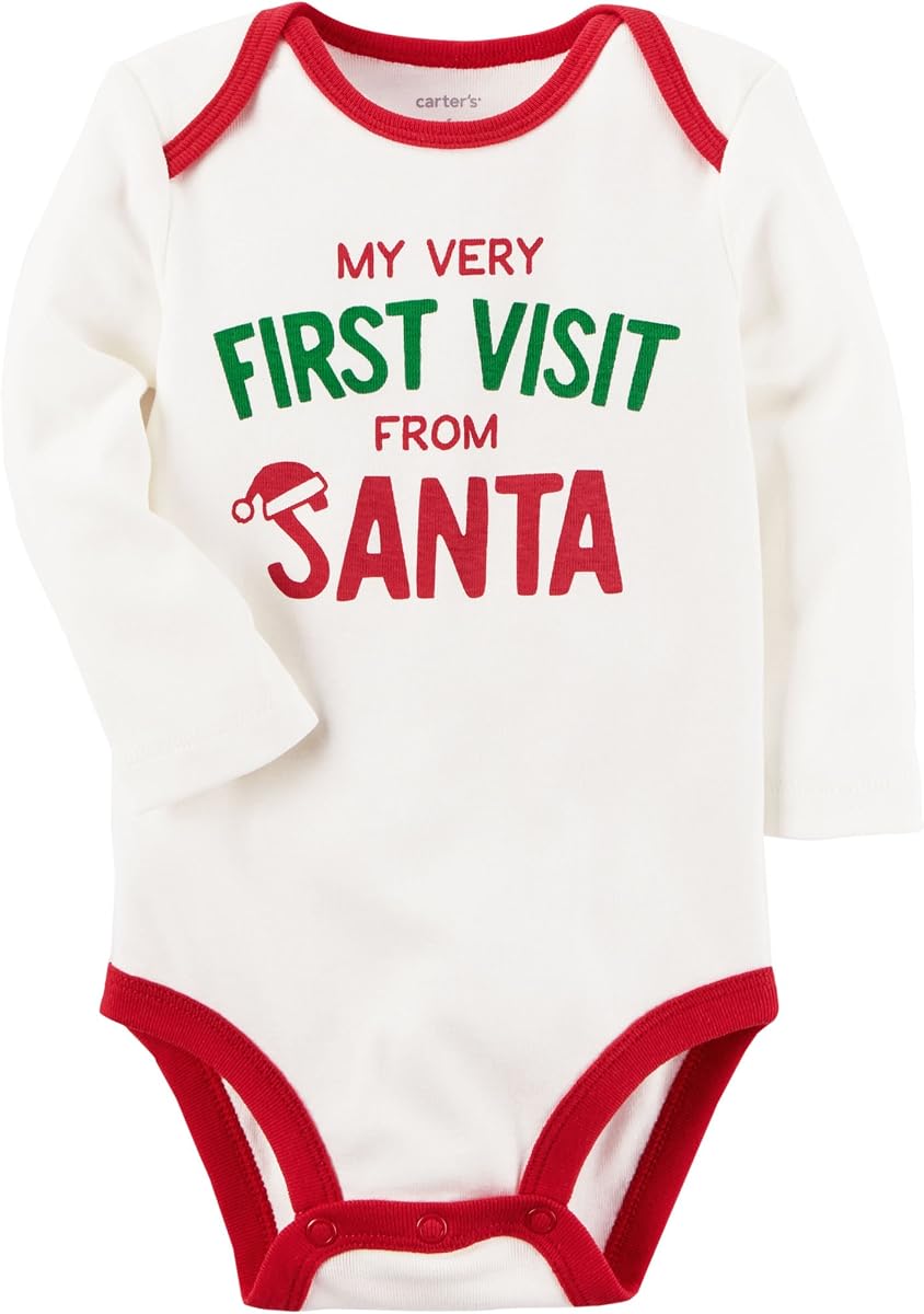 Carter's Unisex Baby Long-sleeve Christmas Bodysuit (3 Months, White)