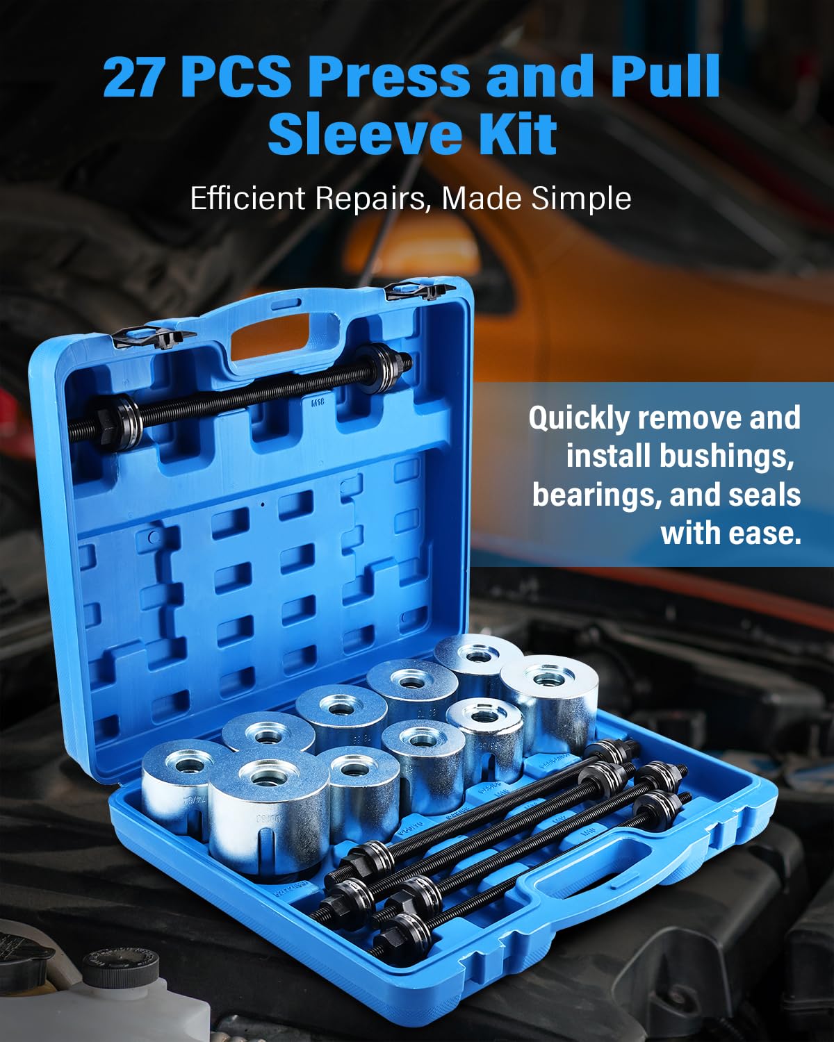 BOOMSTART 27 Piezas Extractor de cojinetes de Rueda, Herramienta de inserción Universal para Quitar cojinetes de cojinete de automóvil, Juego de Herramientas de inserción