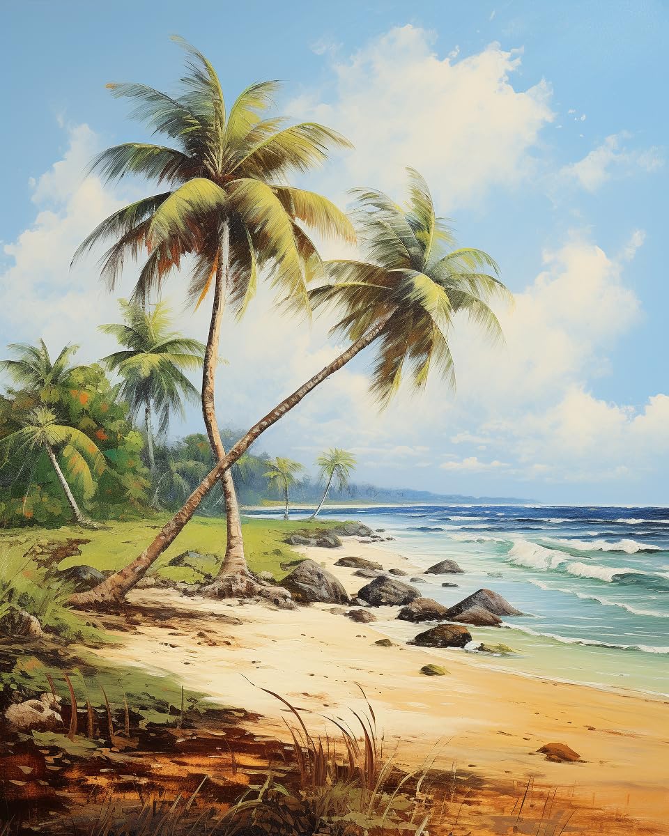 Cross-Stitch Stamped Kits, Swaying Palm Trees Along a Sandy Shore, Cross Kits for Adults, Easy Counted Cross Kits for Beginners,16x20inch