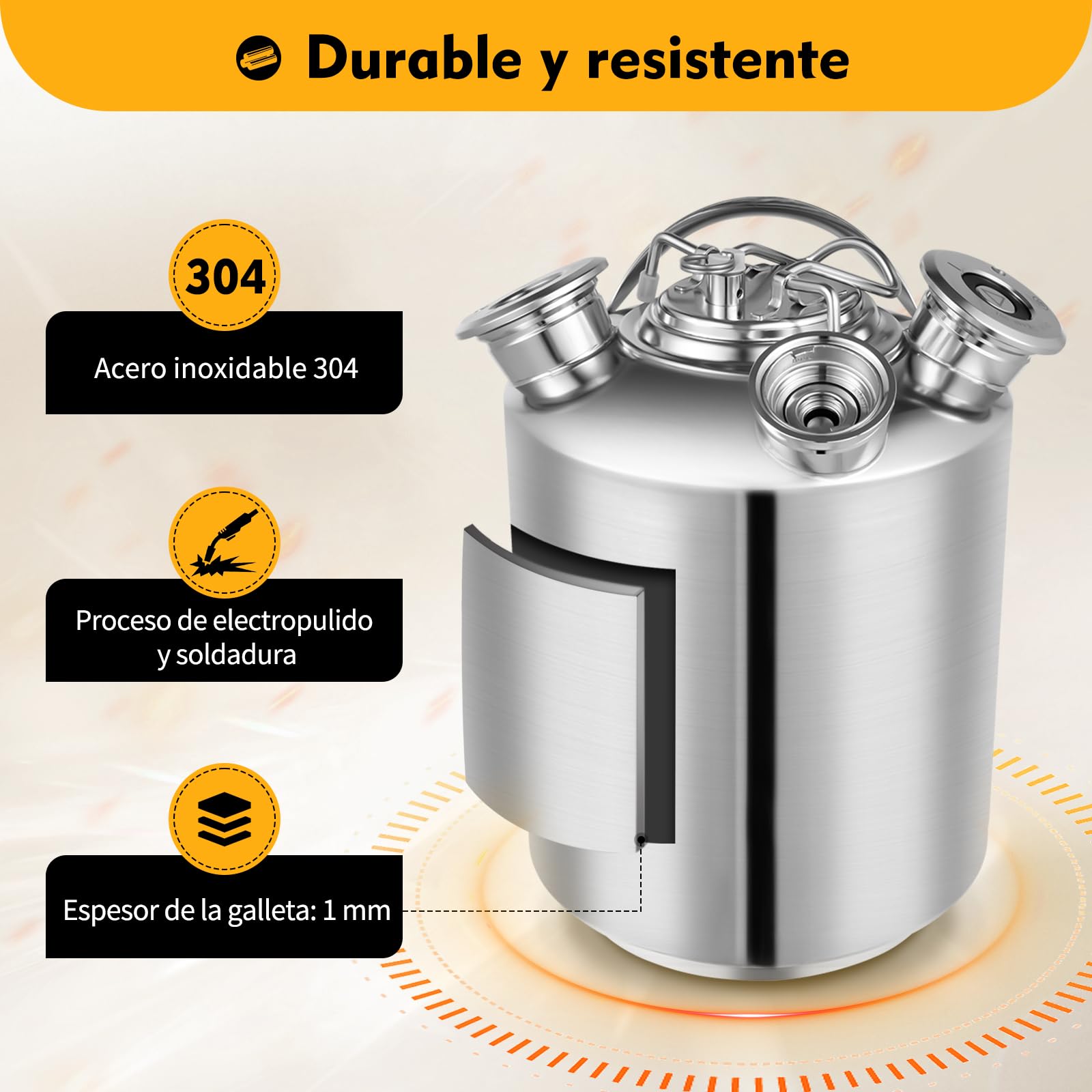 Bier Reinigungsfass 10L Edelstahl Zapfanlagen Reinigungsset | 3-Kopf Reinigungsbehälter mit Deckel Keg-Spießen A & S Bierleitungsreiniger für Zapfanlage Milchteemaschine Melkmaschine