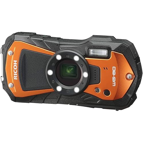 Ricoh WG-80 Orange Waterproof Digital Camera Shockproof Freezeproof Crushproof Microscope Mode, 7 x 5 x 3 inches