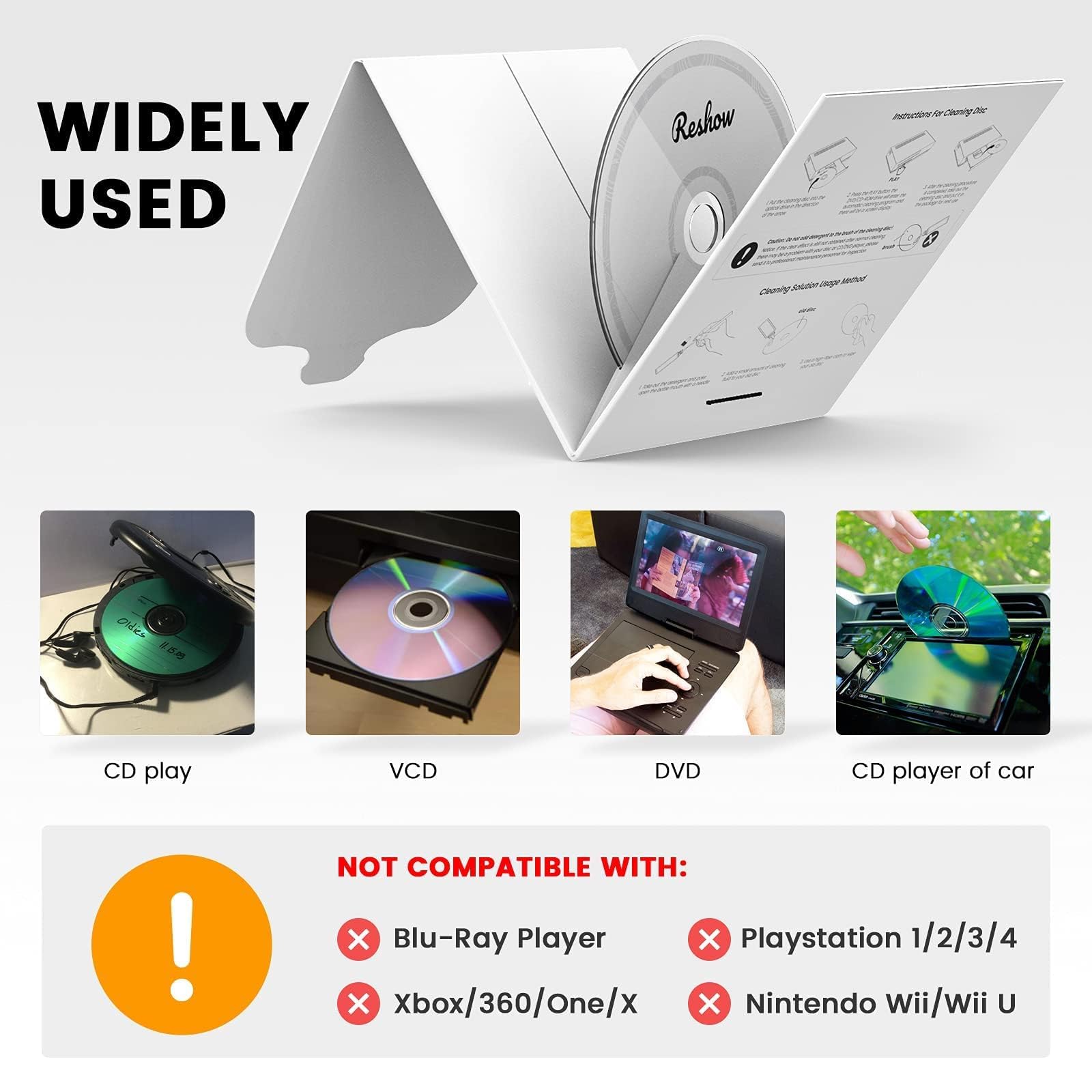 Reshow Zestaw do czyszczenia soczewek laserowych odtwarzaczy CD i DVD bez zarysowań optyki - w zestawie ściereczka z mikrofibry, tarcza czyszcząca i roztwór czyszczący (1 butelka płynu czyszczącego)