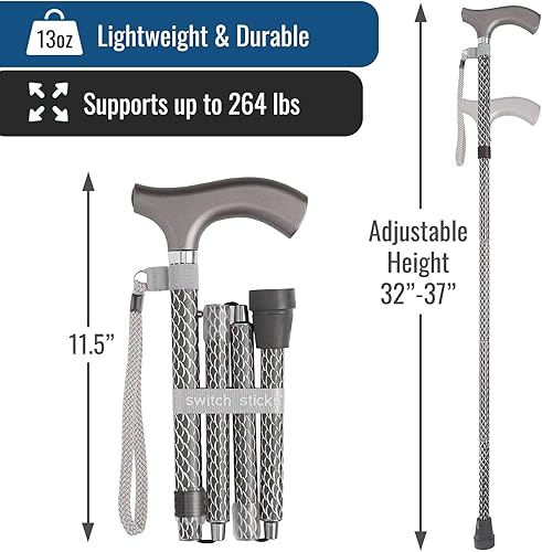Miniatura 5 de SwitchSticks - Bastón de caminar para hombres o mujeres, plegable y ajustable de 32 a 37 pulgadas, apto para FSA y HSA, grabado en oro perla y