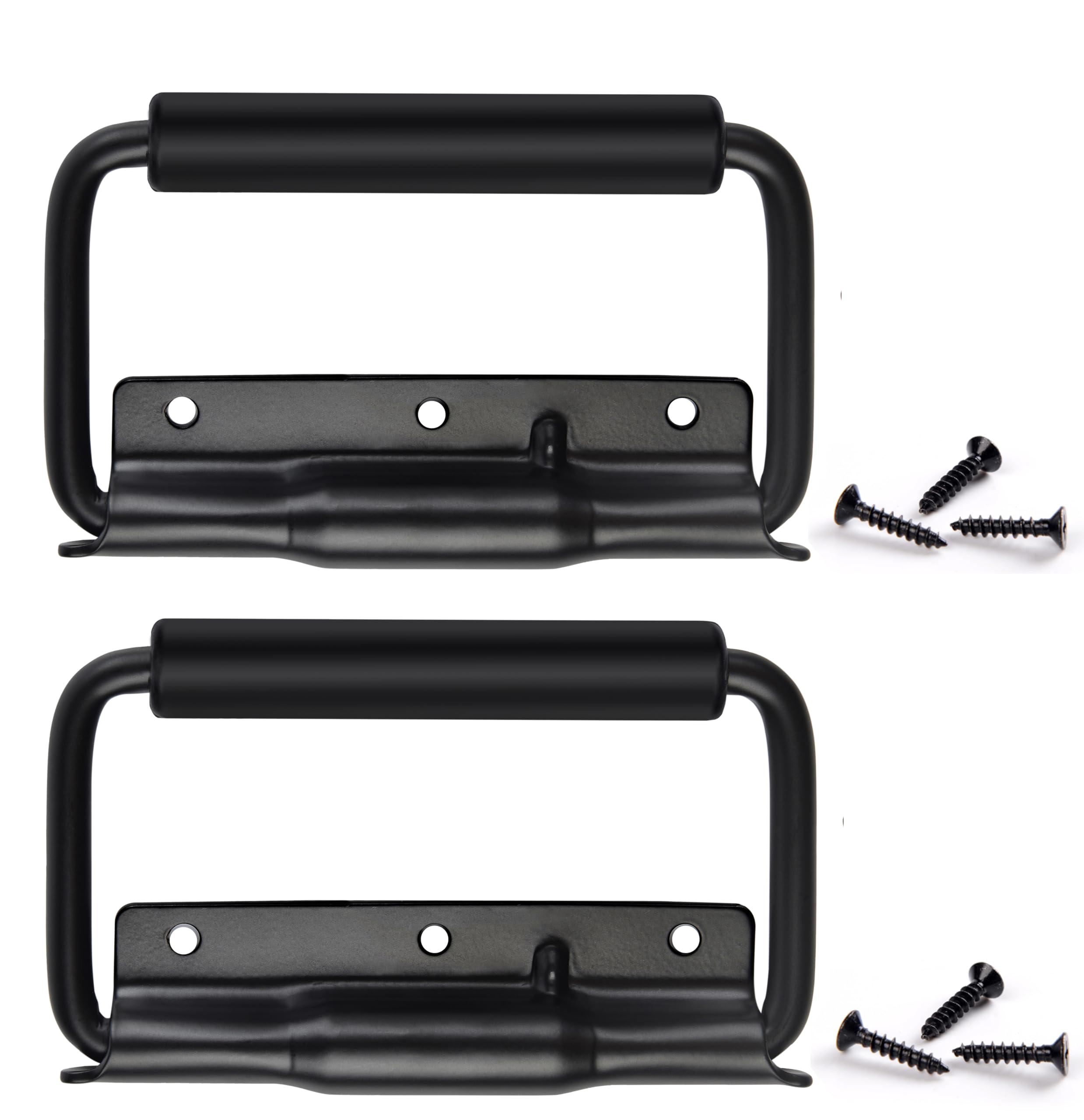 SYINE 5.15 Inch 2 Pack Large Heavy Duty Folding Handle,3 Mounting Holes,Spring Loaded with Rubber Grip for Toolbox Cabinet,8.3 oz,Black