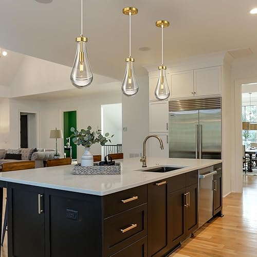 Miniatura 4 de Juego de 3 lámparas colgantes con forma de gota de lluvia, para isla de cocina, lámparas colgantes de cristal sólido transparente, lámparas modernas