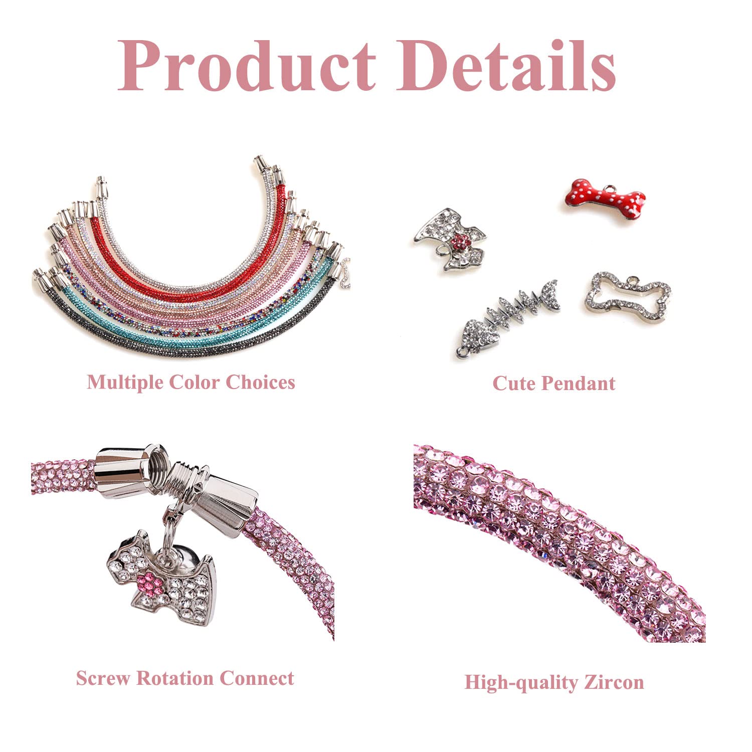 Dog Collar with Bell & Cute Tag, Full Crystal Rhinestones Shiny Dog Collar - Image 4