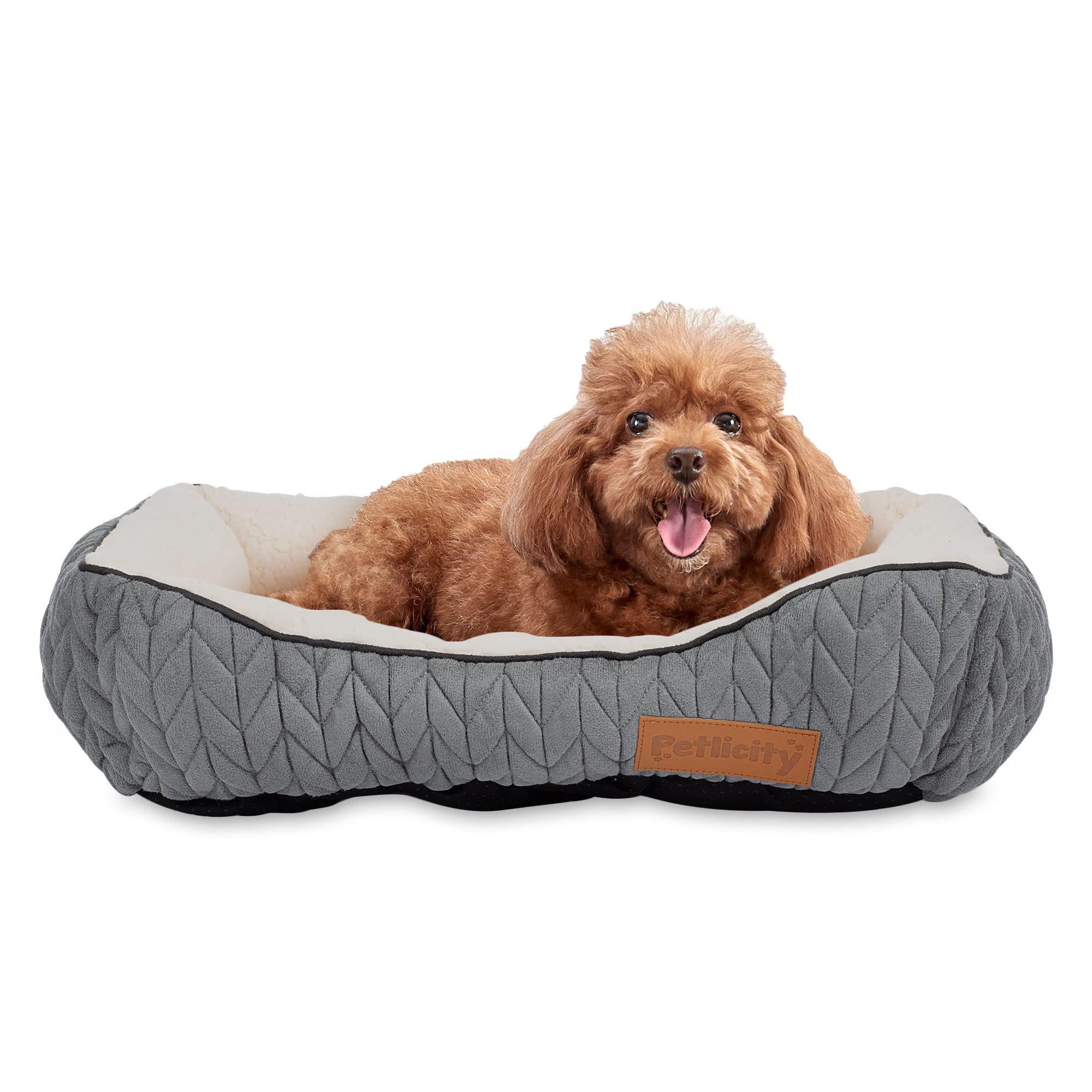 Petlicity Deluxe Pet Bed Extra Soft For Cats & Dogs Grey – Comfy Puppy Kitten Fleece Sofa Cushion For Sleeping Relaxing, Machine Washable Sized Home Pets (Small (51cm x 36cm))
