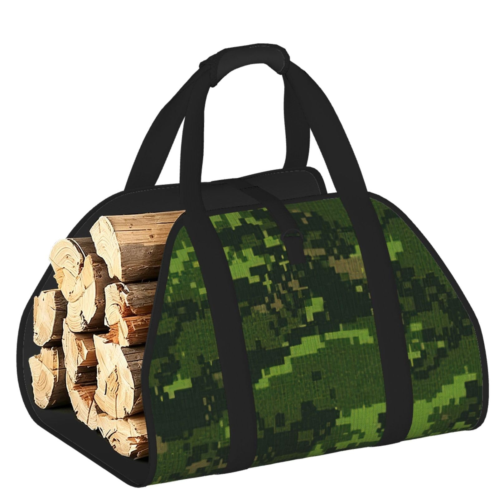 Ayyqwe Black Green Army Digital Camouflage Print Firewood Bag Wood Waterproof Versatile Camping Picnic Storage Daily Home