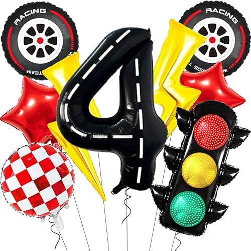 Miniatura 8 de Juego de globos de auto de carreras, globo de rayo con rayo, globo de aluminio a cuadros rojos y blancos, globos de 40 pulgadas, globos de circuito