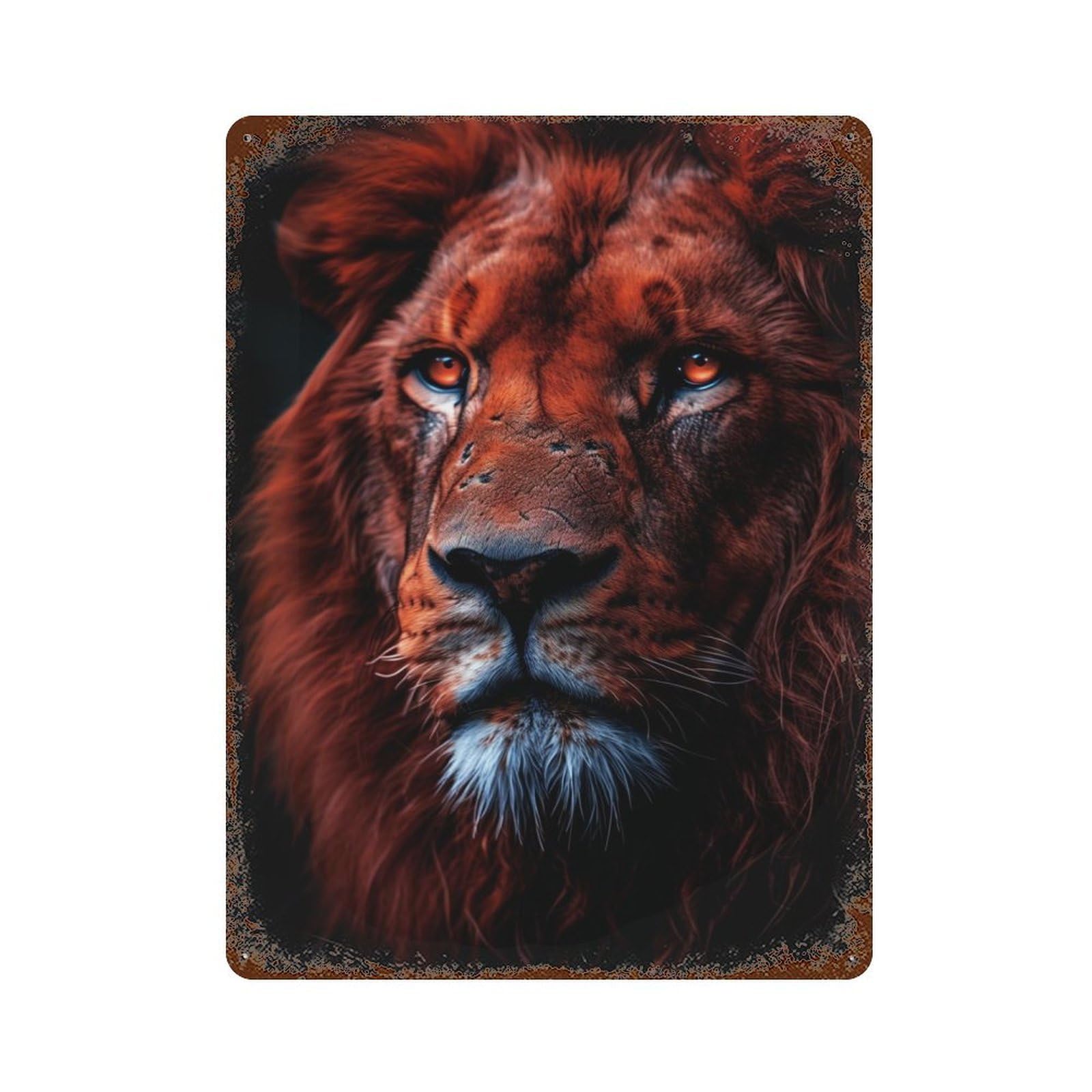 Fierce Lion Portrait Rust Effect Tin Sign 15.7"x11.8", for Bistro, Counter And Cafe Decor, Shabby Chic Decor
