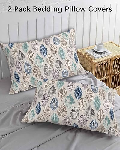 Miniatura 3 de Fundas de almohada de hojas tamaño Queen, 2 paquetes de fundas de almohada suaves para cama, fundas decorativas para sofá de cuerpo largo con cierre