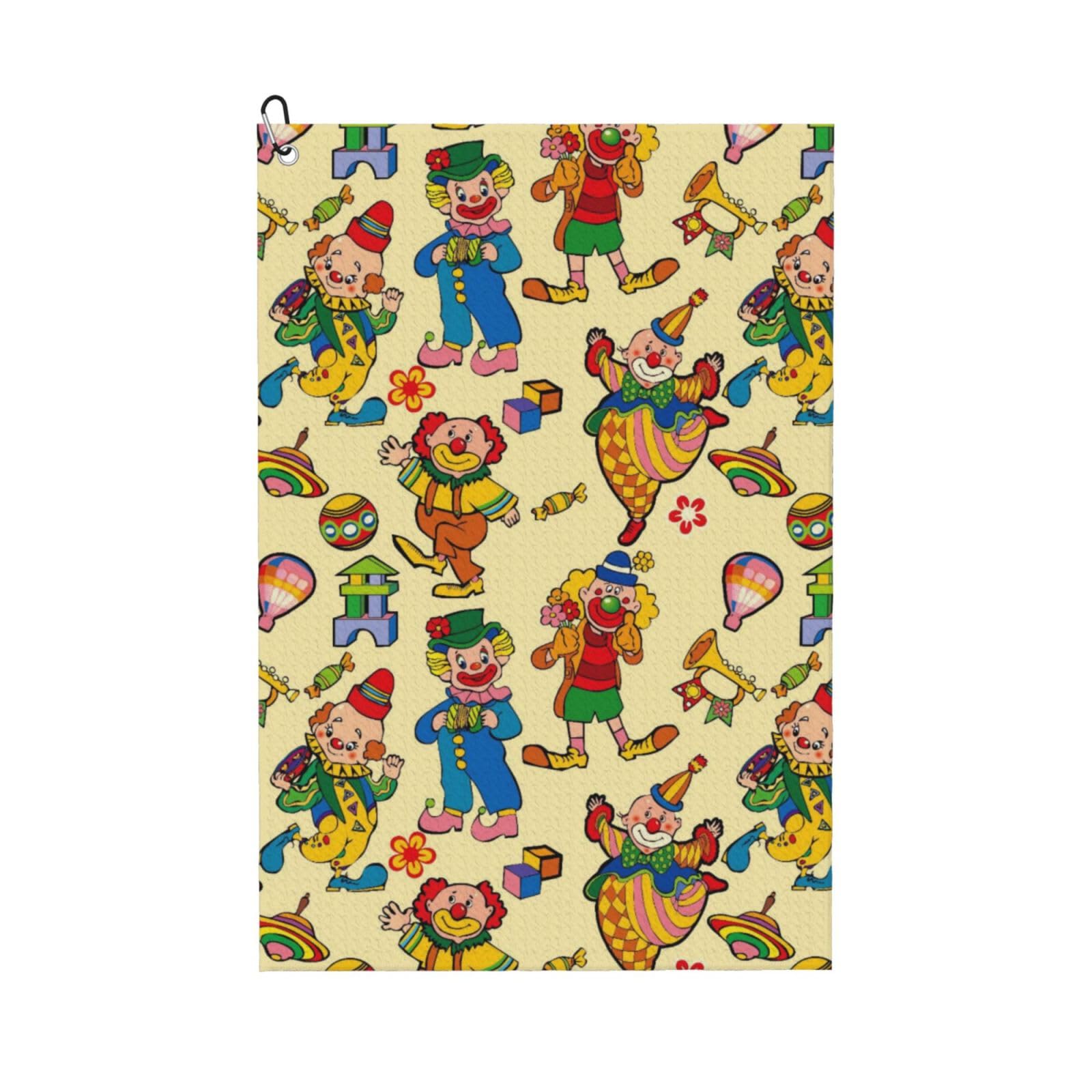 Oudrspo Clown Shows Microfiber Golf Towel with Carabiner Clip, 16x24 Inch Absorbent Waffle Weave Towel for Golf Bags