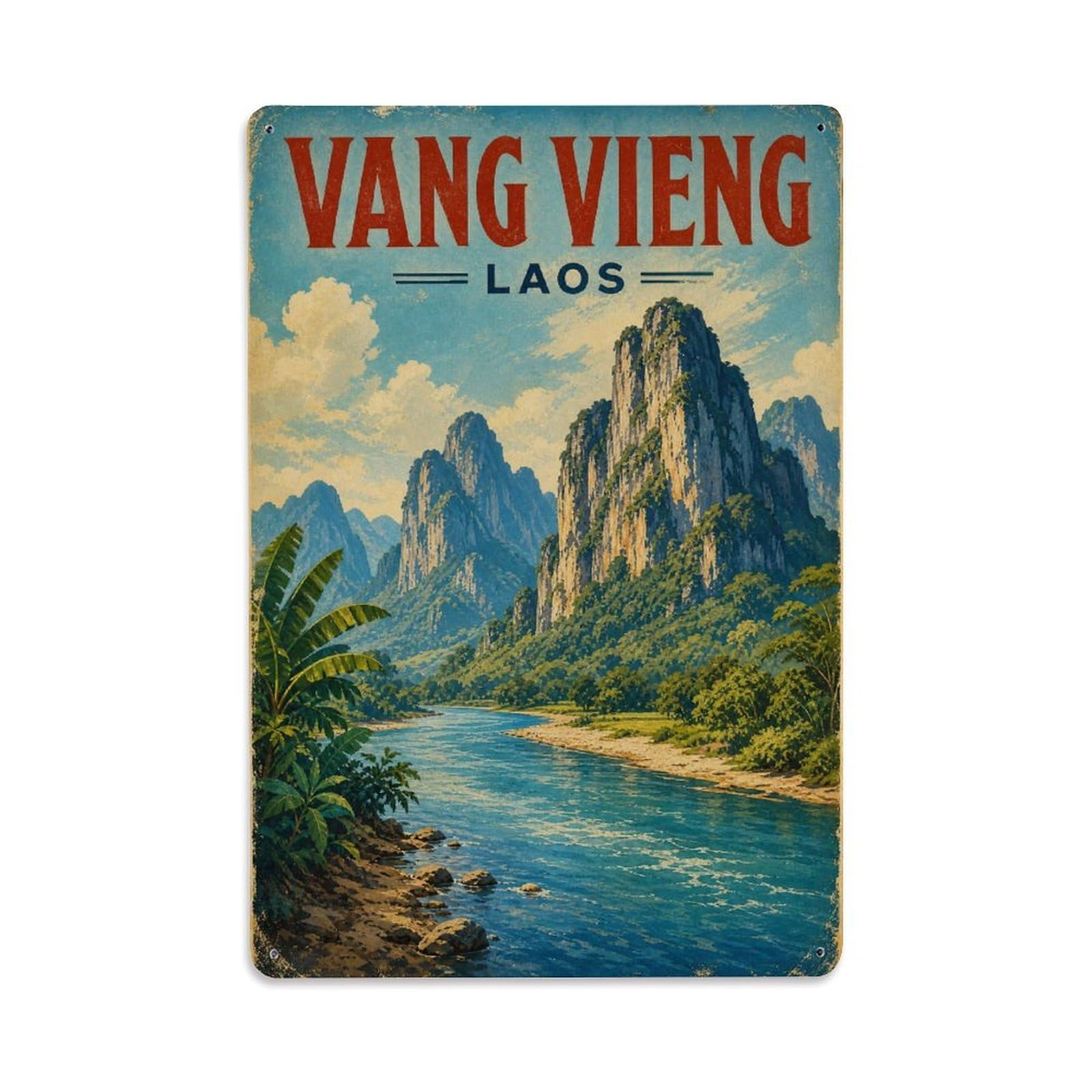 Classic Laos Vang Vieng Heritage Travel City Metal Tin Sign
