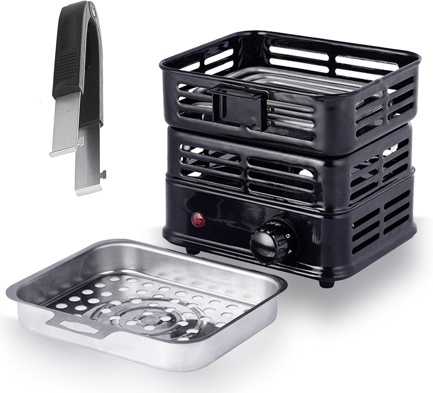 Elektrischer Mehrzweck-Kohlebrenner, Kokosnuss-Holzkohle-Starter, Heizzonen mit abnehmbarer Edelstahlzange, 1000 W Hochleistungs-Spulenbrenner, Feuerstarter (schwarz)