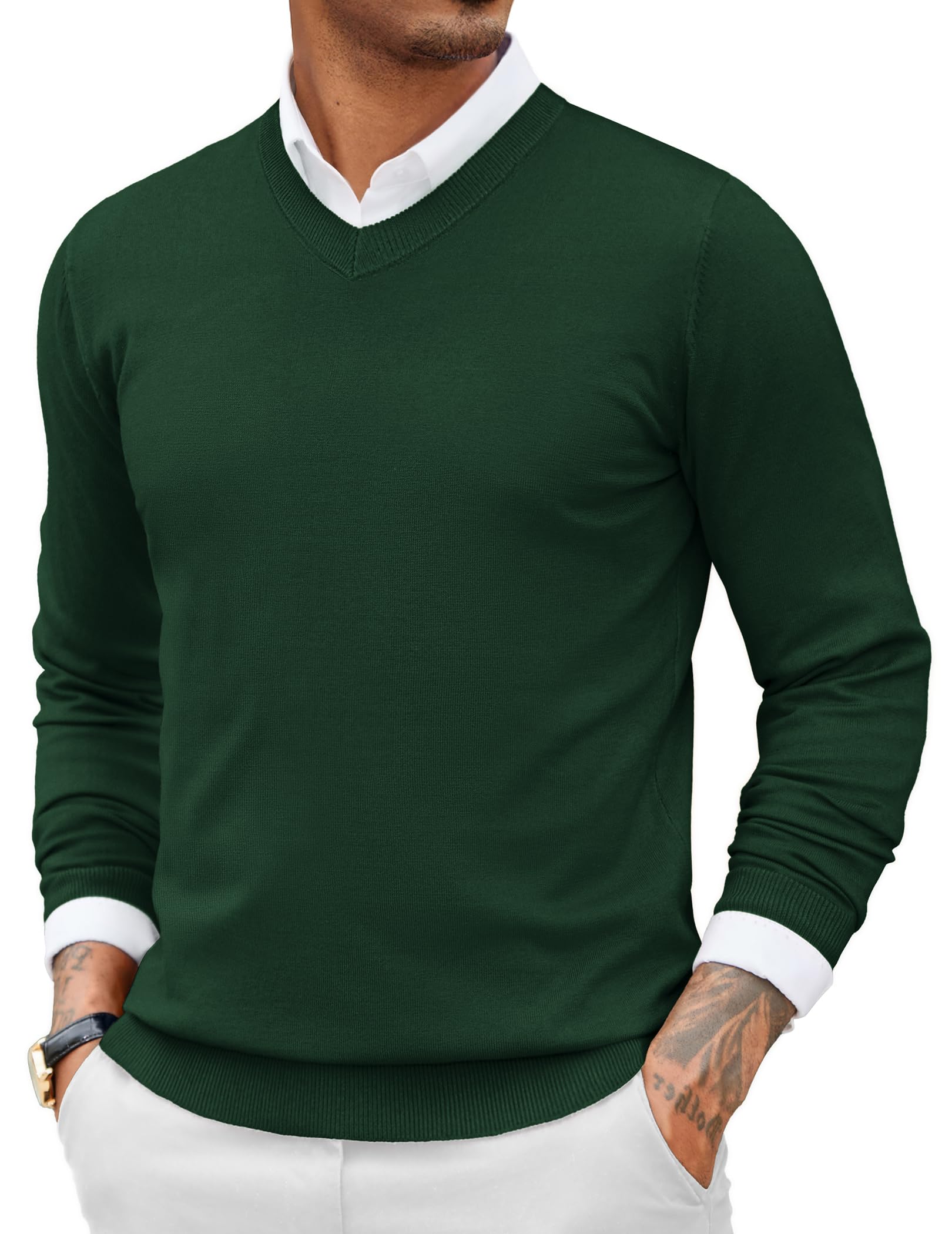 Pull col en V décontracté en maille verte pour vos sorties week-end - 6