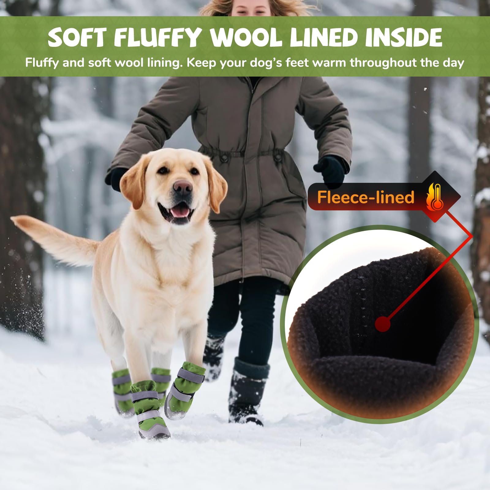 Bottes de neige d'hiver pour chien avec doublure en polaire - Chaussures pour chiens de taille moyenne et grande - Imperméables - Protections de pattes - Antidérapantes et réfléchissantes - Pour la