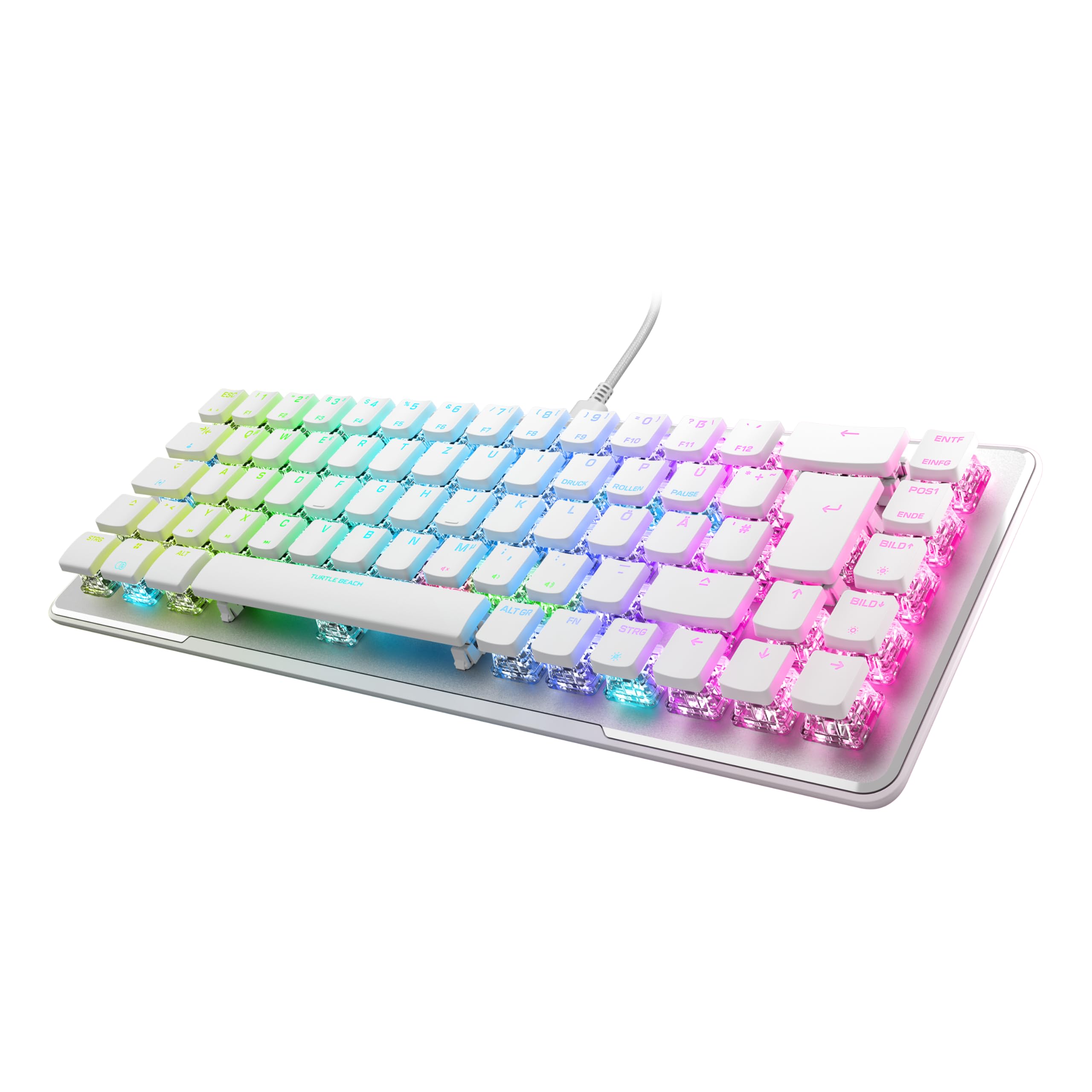 Turtle Beach Vulcan II Mini – 65% optyczno-mechaniczna klawiatura gamingowa z regulowanym oświetleniem RGB, technologia duplikatora klawiszy, płyta aluminiowa, biała