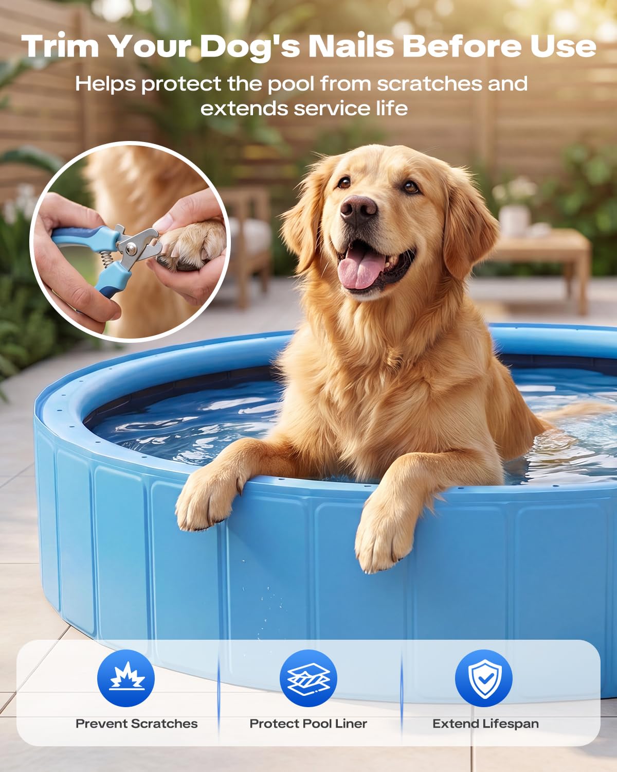 Raxurt Faltbarer Hundepool mit Sprühkopf, 79inch strapazierfähiger Hundepool, 2-in-1 rutschfeste PVC-Badewanne für Haustiere für den Außenbereich im Garten