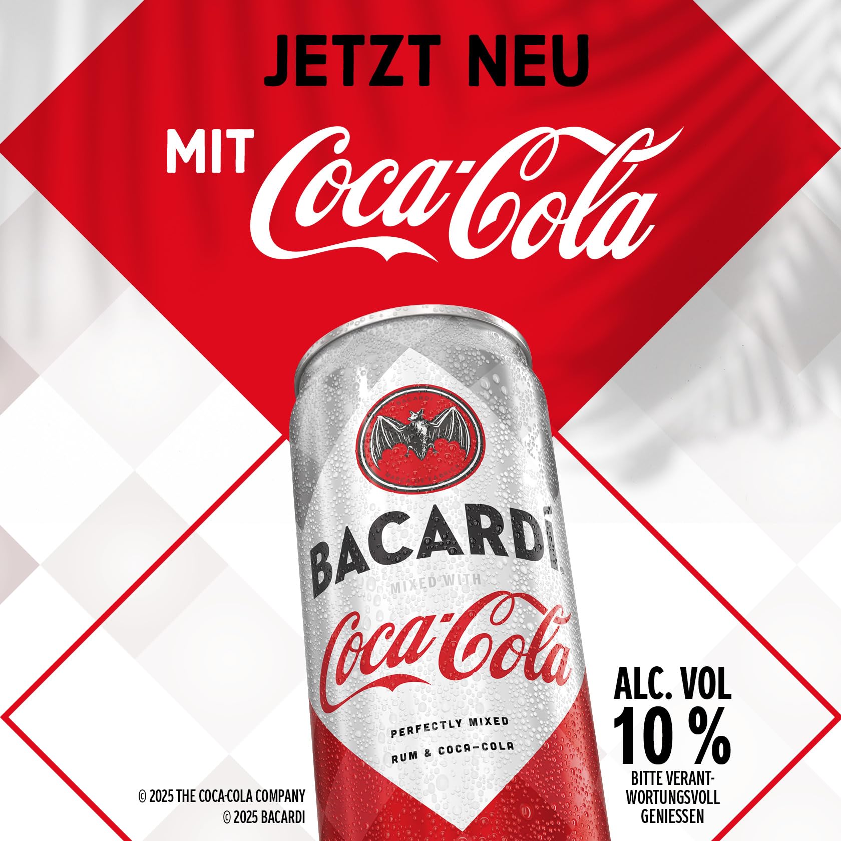 Bacardí Coca-Cola - alkoholhaltiges Mixgetränk (10% Vol) mit perfekter Mischung aus Bacardí Rum und erfrischender Coca-Cola - in stylischen Einweg Dosen (12 x 330ml)